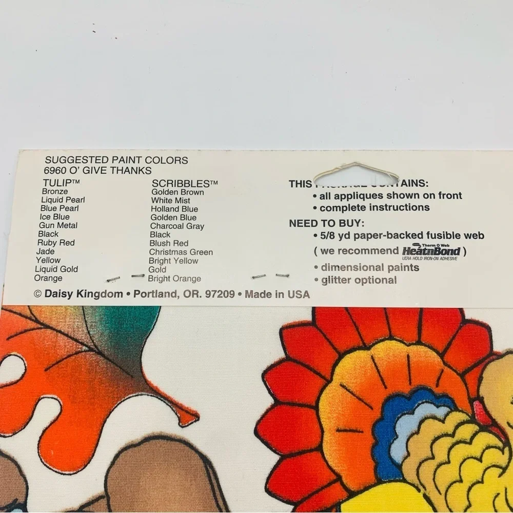 Vintage Daisy Kingdom “O’ Give Thanks” No-Sew Fabric Appliqué 6960 Thanksgiving